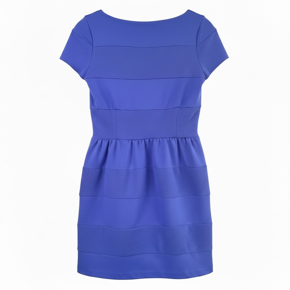 ELLE Cobalt Blue Textured Short Sleeve Dress Gold Zipper Size 4 Blue Casual